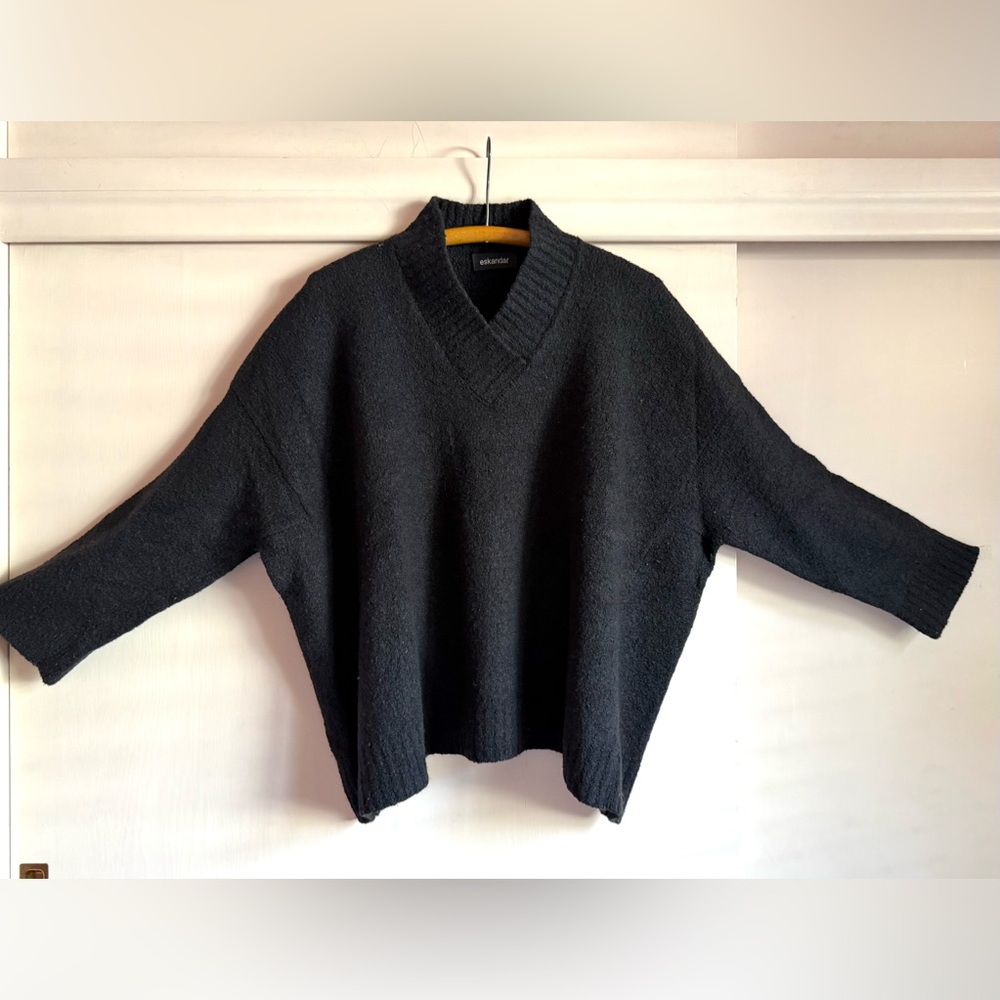 Eskandar Charcoal V-Neck Women's Sweater